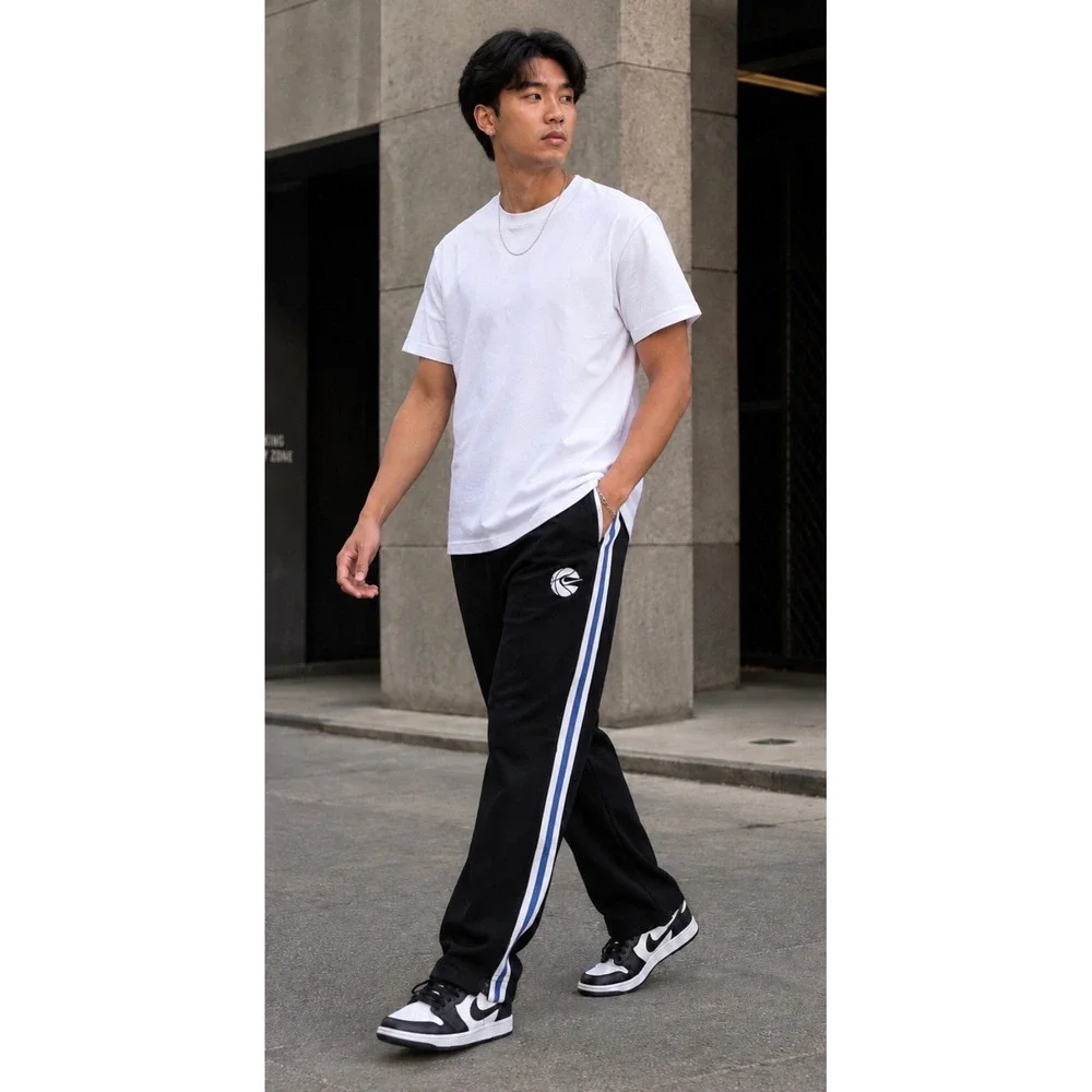 VTG Nike Basketball Zip Leg Track Pants. Black/Blue/White. Men's Size Medium.